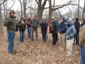 Sunday at Somme Oak Savanna with Steve Packard (left), Laurel Ross (red gloves) and Lisa Culp (who also brought us delicious homemade cookies to top off the hike!).