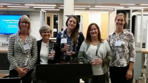 Award Recipients in the center Jayne Neal, Wendy Leonard & Gail Gallegos. On either side are Kelly Lyons, TXSER Board VP (left) and Charlotte Reemts, TXSER Board President (right).